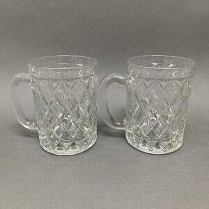 Paul Sebastian Inc. Diamond Glass Coffee Cups Mugs 4 3/8 High Lot of 2
